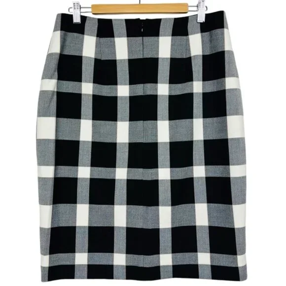 Ann Taylor Checkered Gingham Plaid Slit Stretchy High Rise Lined Pencil Skirt 8